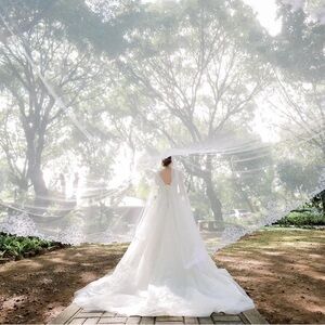 Elegant White Lace Wedding Veil with Details